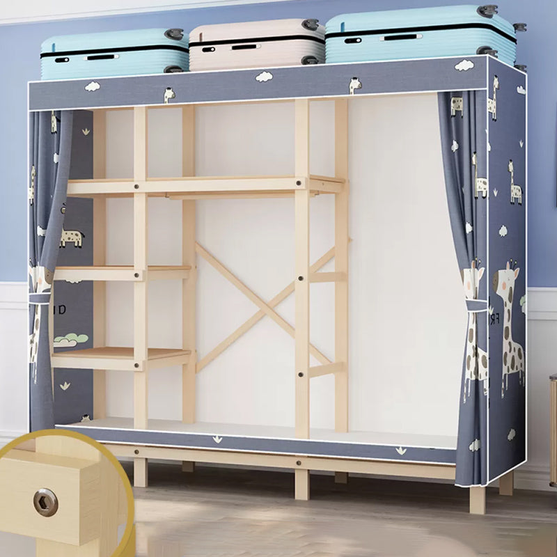 Solid Pine Wood Frame Wardrobe Armoire Contemporary Multifunctional Wardrobe