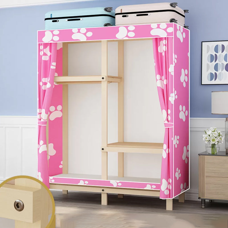 Solid Pine Wood Frame Wardrobe Armoire Contemporary Multifunctional Wardrobe