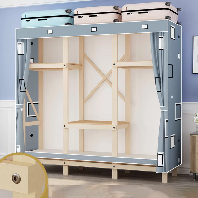 Solid Pine Wood Frame Wardrobe Armoire Contemporary Multifunctional Wardrobe