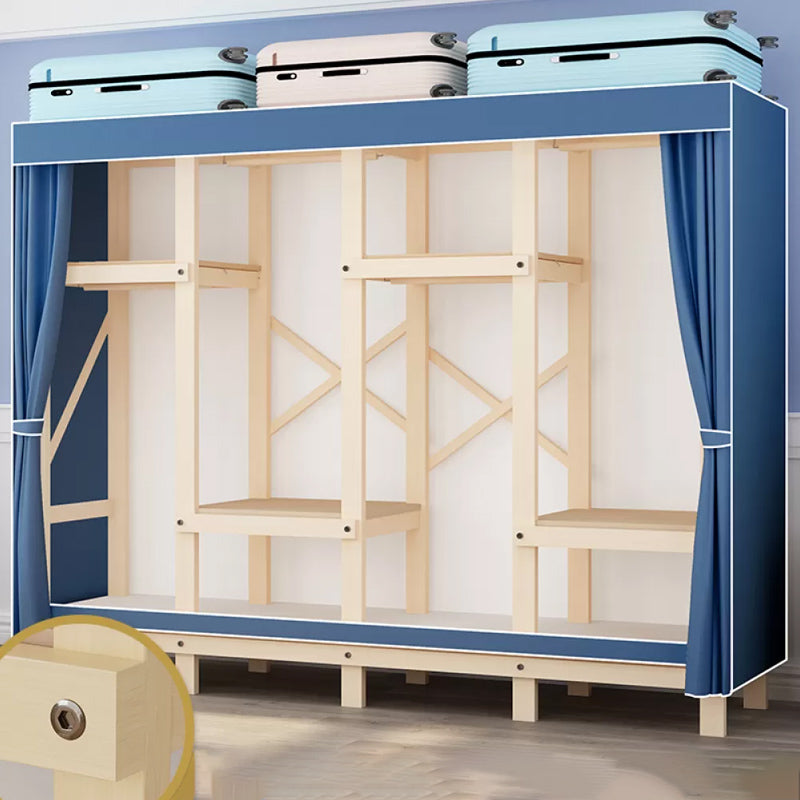 Solid Pine Wood Frame Wardrobe Armoire Contemporary Multifunctional Wardrobe