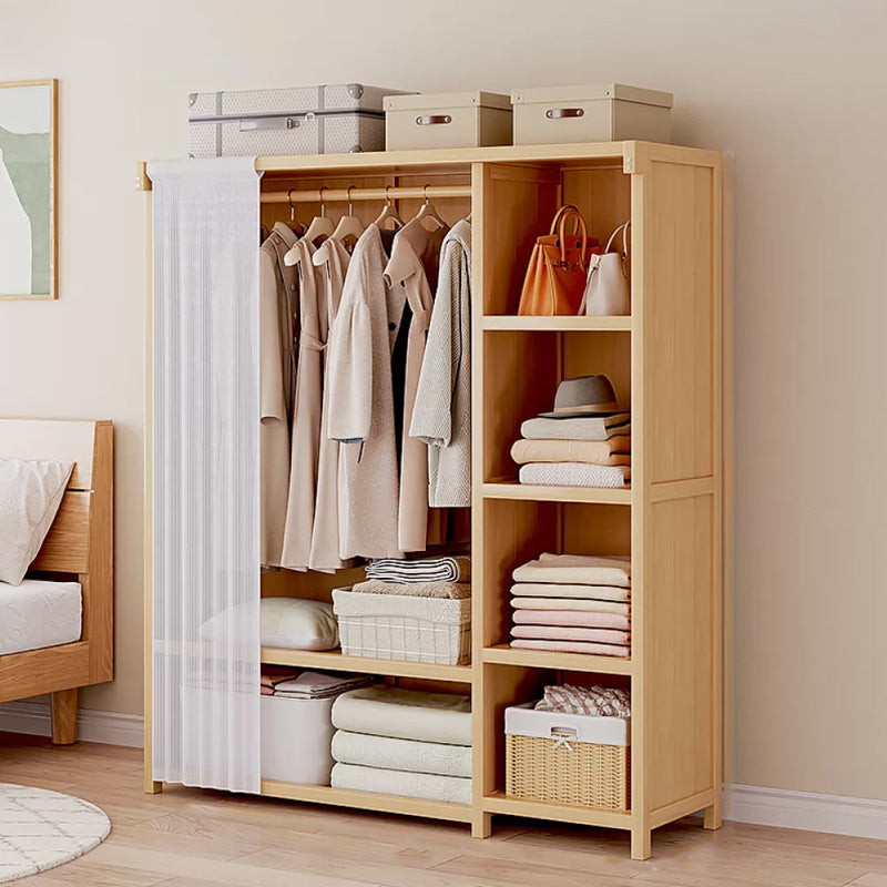 Engineered Wood Armoire Modern Natural Finish Wardrobe Closet with Garment Rod