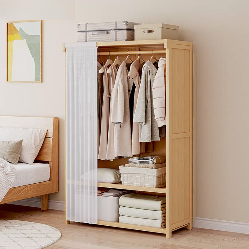 Engineered Wood Armoire Modern Natural Finish Wardrobe Closet with Garment Rod