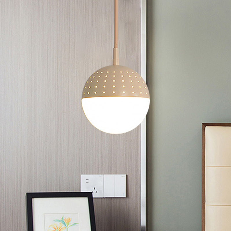 Globe/Ellipse -Suspension Licht mit opalweißem Glasschatten Metall Nordisch 1 helles schwarz/weiß/rosa hängende Anhänger Licht für Schlafzimmer