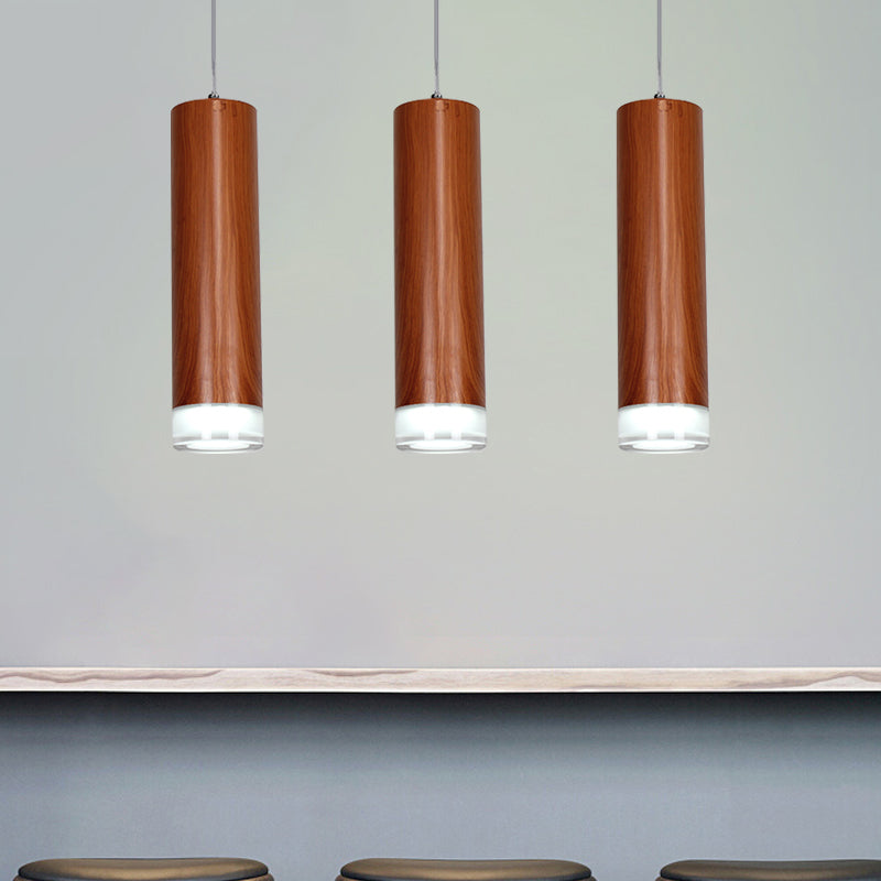 Cylindre de 11 "/ 19" / 27 "Kit d'éclairage suspendu avec une teinte de grain de bois Métal minimal couloir brun marron Plafond LED Pendant Light en chaud / blanc