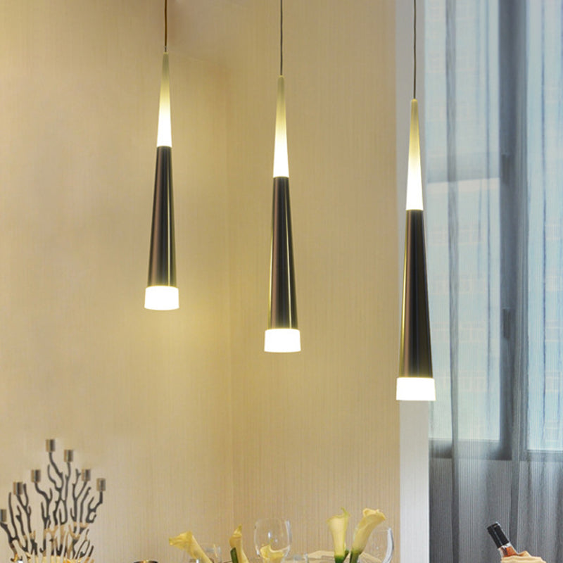 Silver Tapered Hanging Pendant Light Metal Contemporary 1 Light Dining Room Pendant Light Fixture in Warm/White