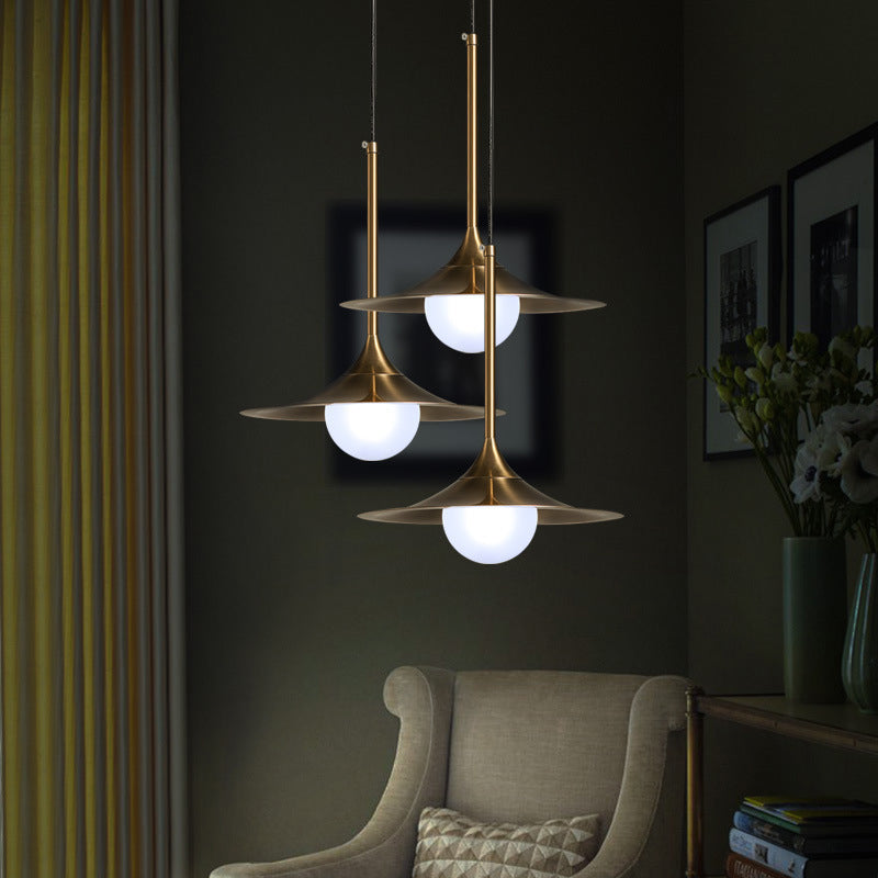 Trumpet Hanging Light with Glass Shade Contemporary Metal Single Head Brass Suspension Pendant Light for Hallway