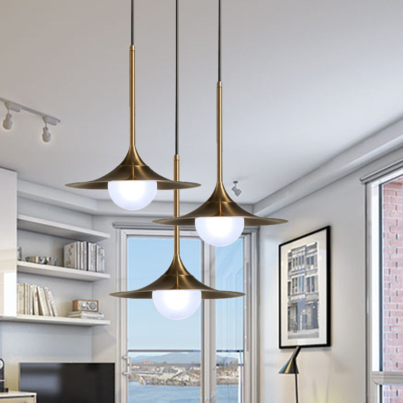 Trumpet Hanging Light with Glass Shade Contemporary Metal Single Head Brass Suspension Pendant Light for Hallway