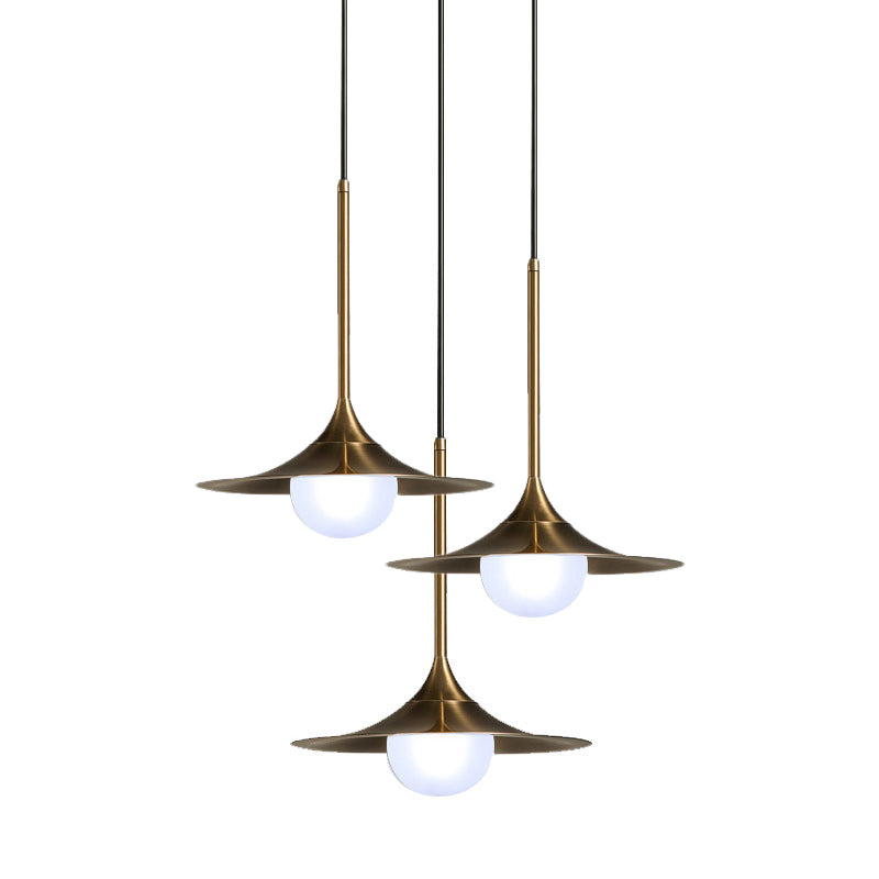 Trumpet Hanging Light with Glass Shade Contemporary Metal Single Head Brass Suspension Pendant Light for Hallway