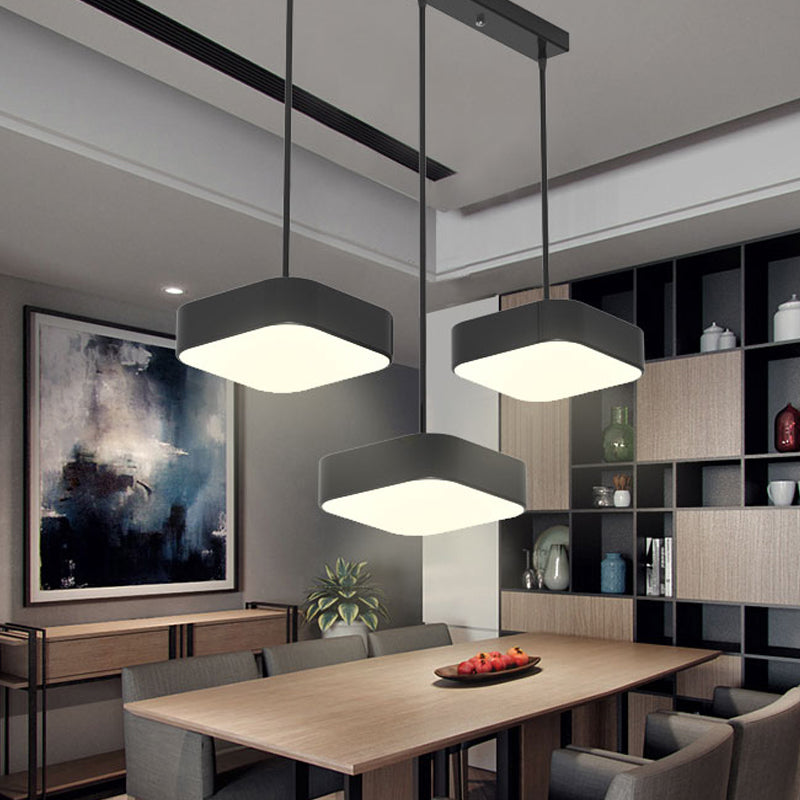 Round/Squared Hanging Ceiling Light Contemporary Metal LED Black/White Pendant Lighting with Round/Linear Canopy