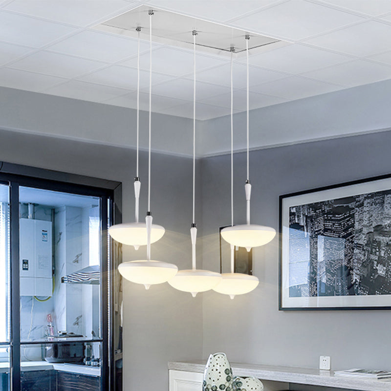 Ombre parapluie Multi Pendant Light Modern Style Crystal 5 lumières blanches Lumière suspendue pour la salle à manger de cuisine