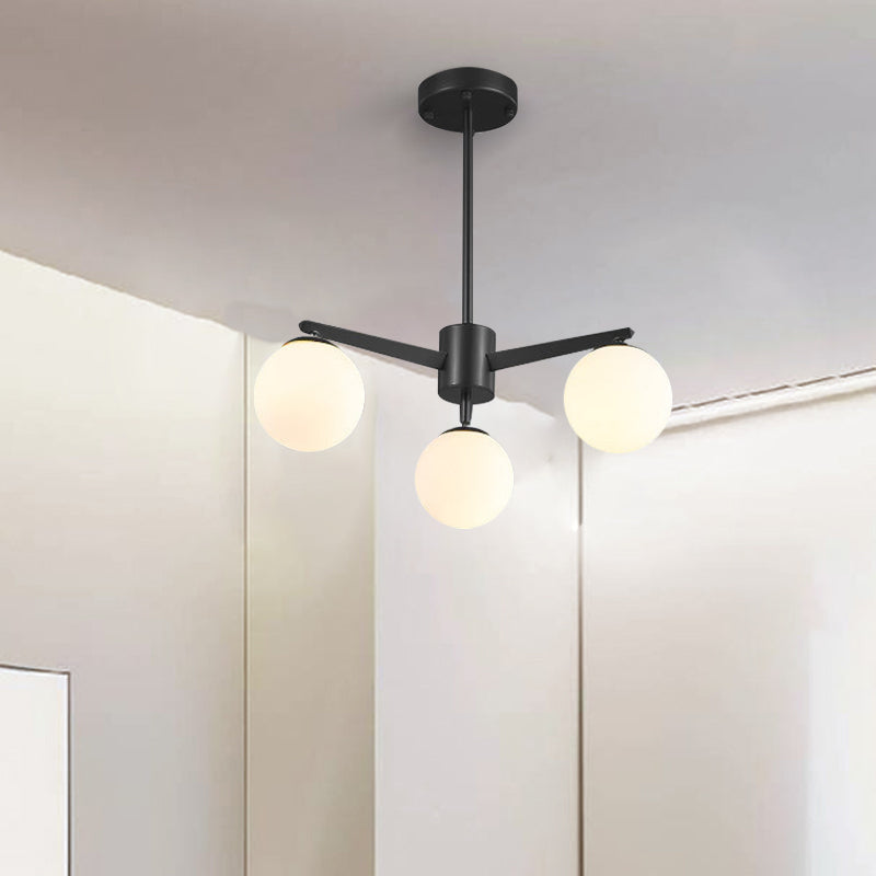 Lámpara de lámpara de pelota estilo ópalo simple 3 luces blanca/lámpara colgante blanca/negra para sala de estar