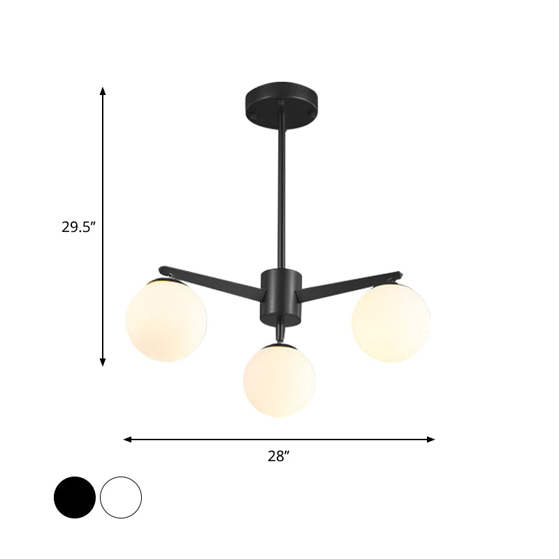 Lámpara de lámpara de pelota estilo ópalo simple 3 luces blanca/lámpara colgante blanca/negra para sala de estar