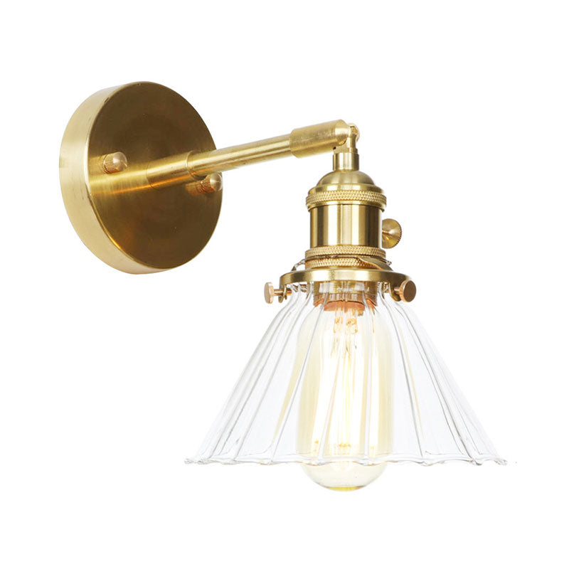 Cone Shade Wall Mount Light with Clear Ruffle Glass Single Light Vintage Wall Lighting
