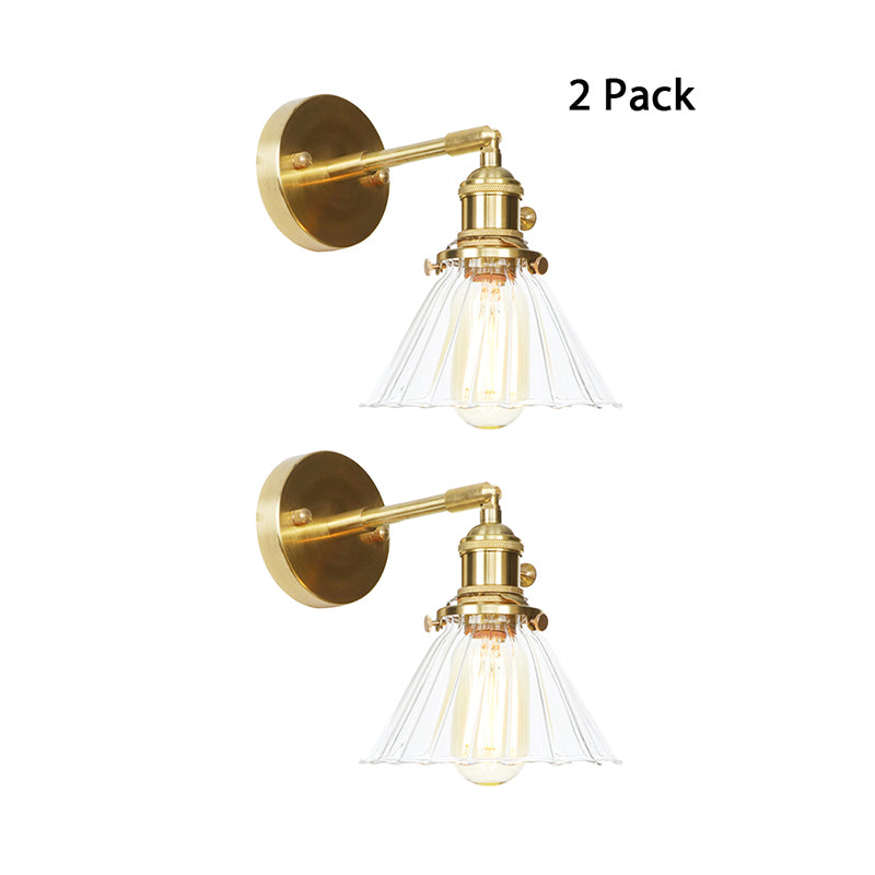 Kegelschatten Wandmontage Licht mit klarem Rüschenglas Einer Licht Vintage Wandbeleuchtung