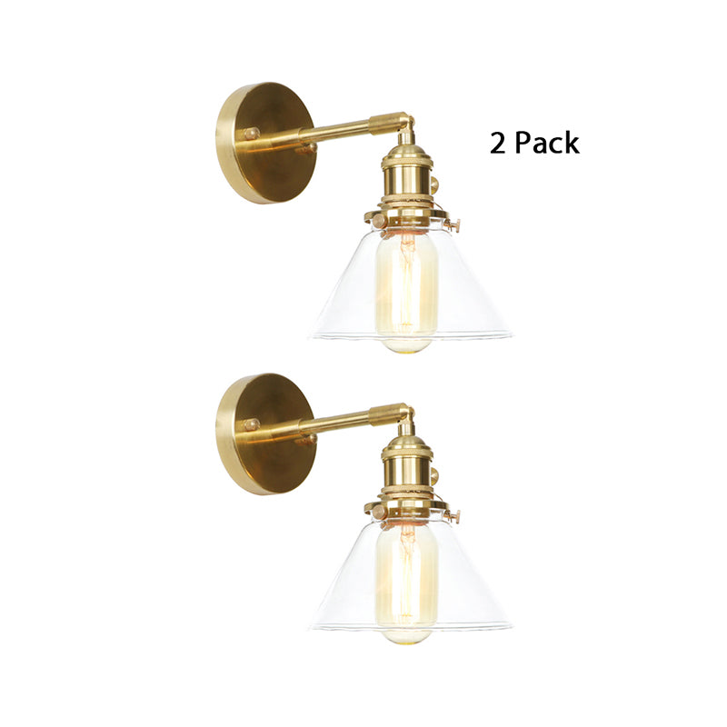 Conical Wall Sconce Light 1 Light Clear Glass Rustic Antique Wall Lighting for Bedroom