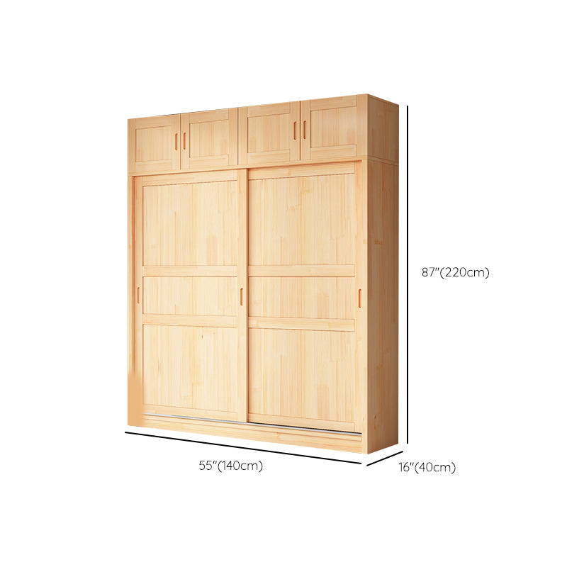 Natural Pine Solid Wood Wardrobe Freestanding Wardrobe with Sliding Doors