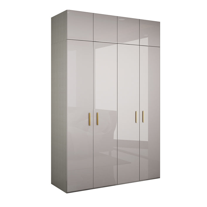 Engineered Wood Armoire Modern Mirrored Grey Wardrobe Closet with Garment Rod