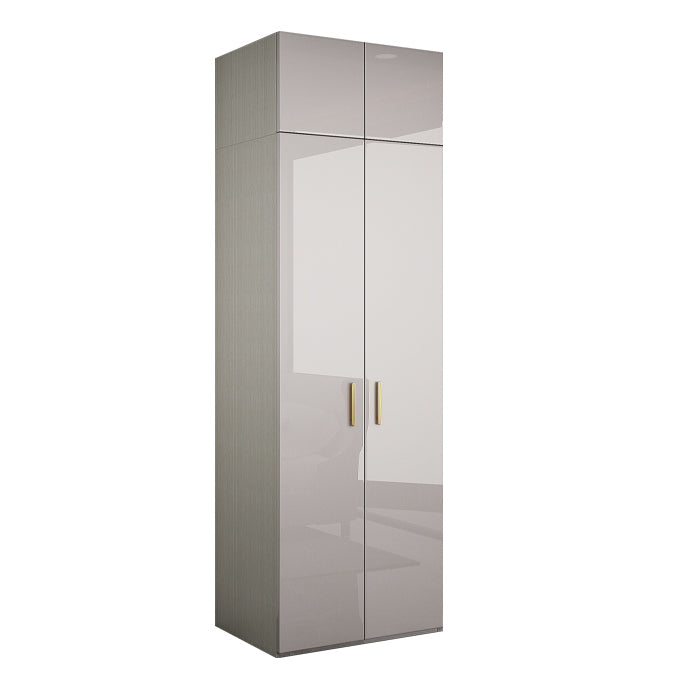Engineered Wood Armoire Modern Mirrored Grey Wardrobe Closet with Garment Rod