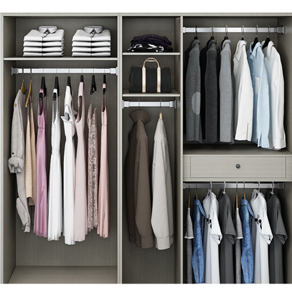 Engineered Wood Armoire Modern Mirrored Grey Wardrobe Closet with Garment Rod