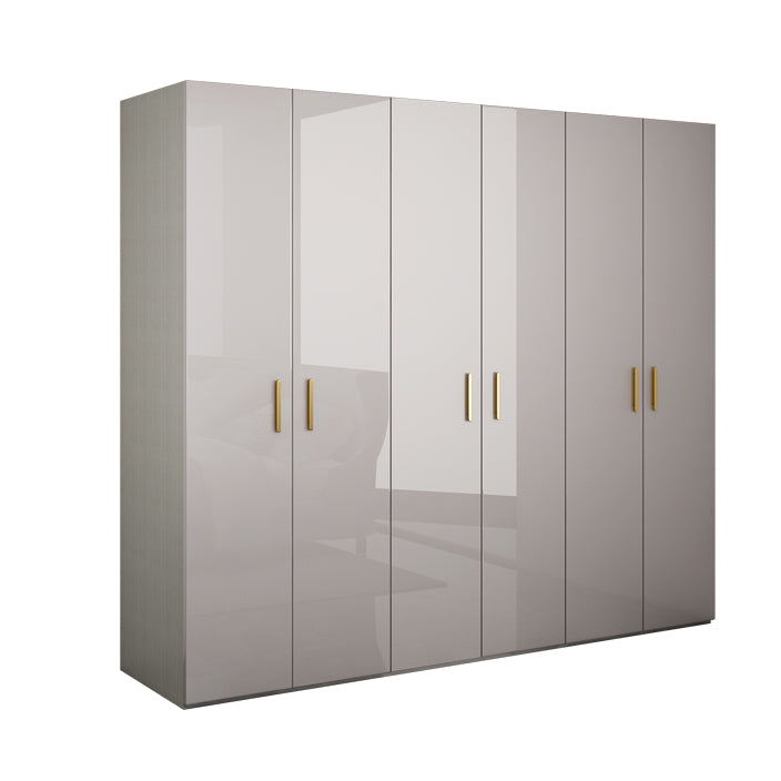 Engineered Wood Armoire Modern Mirrored Grey Wardrobe Closet with Garment Rod