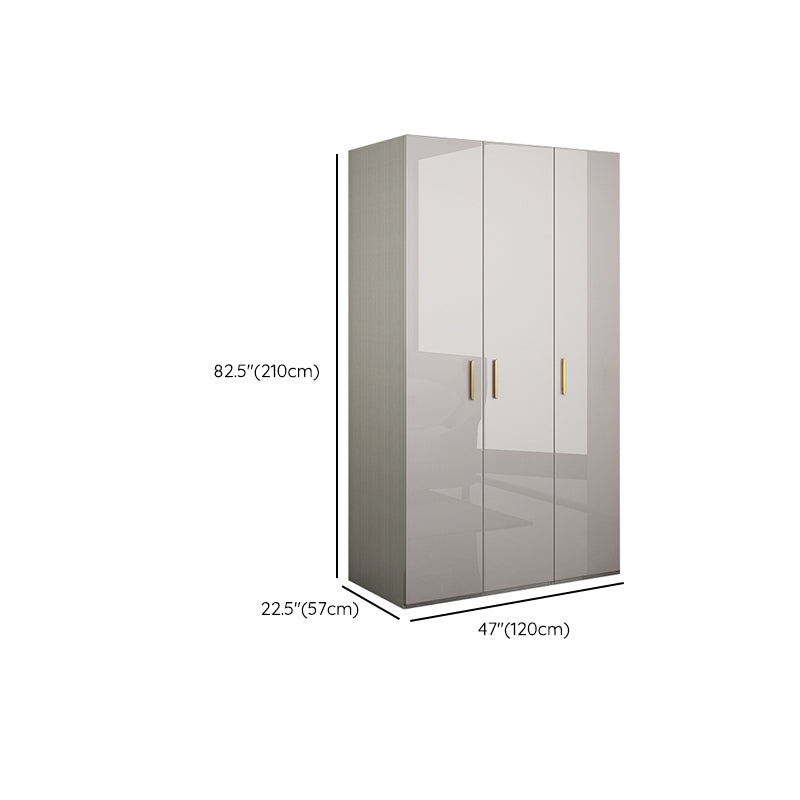 Engineered Wood Armoire Modern Mirrored Grey Wardrobe Closet with Garment Rod