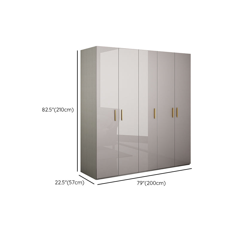 Engineered Wood Armoire Modern Mirrored Grey Wardrobe Closet with Garment Rod