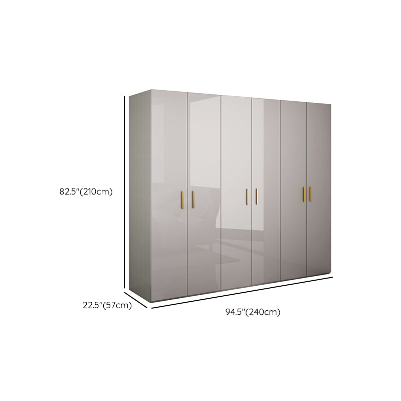 Engineered Wood Armoire Modern Mirrored Grey Wardrobe Closet with Garment Rod
