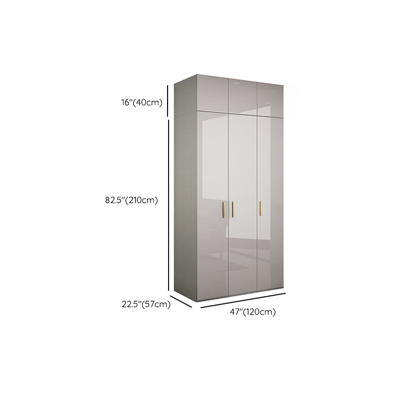 Engineered Wood Armoire Modern Mirrored Grey Wardrobe Closet with Garment Rod