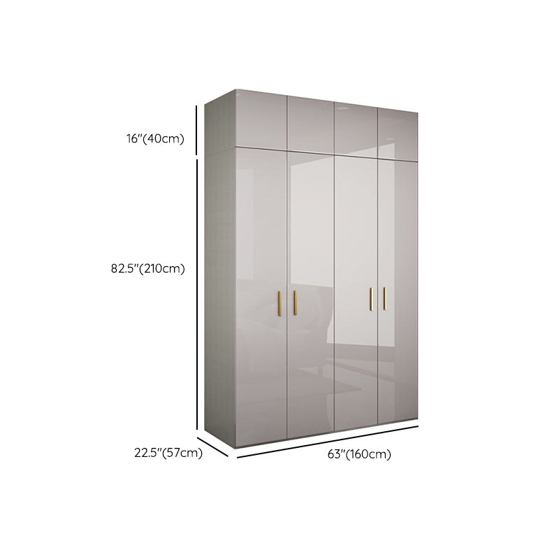 Engineered Wood Armoire Modern Mirrored Grey Wardrobe Closet with Garment Rod