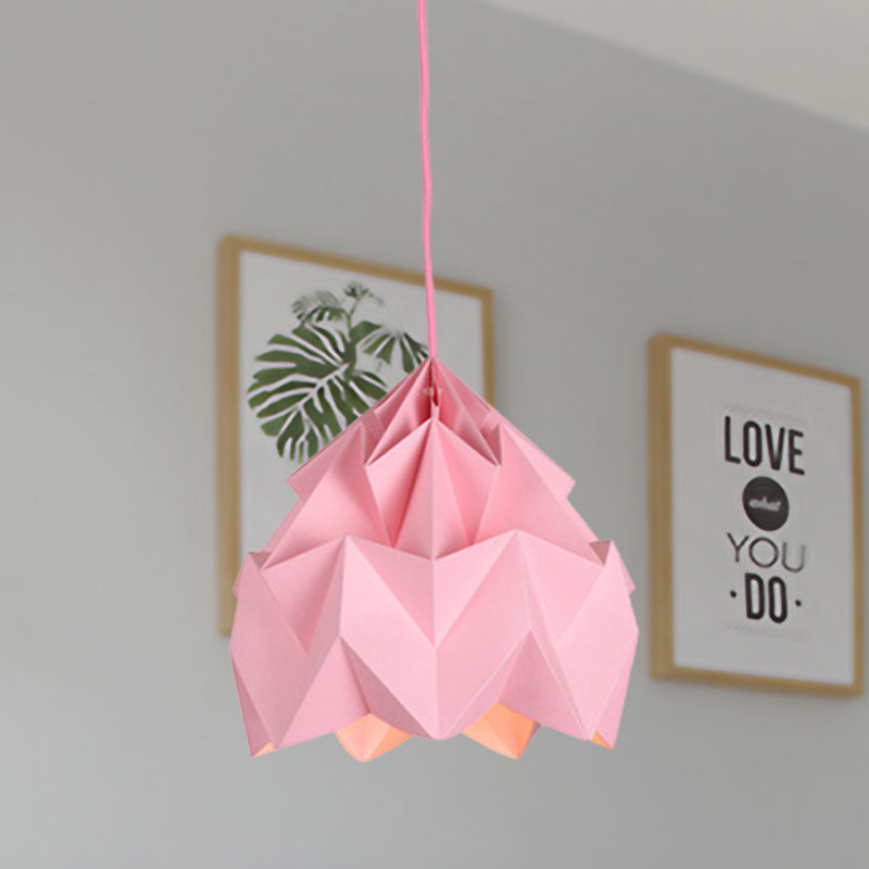 Origami Ceiling Pendant Light Macaron Paper 9.5"/15" Dia 1 Light Pink/White/Green Hanging Lamp Kit
