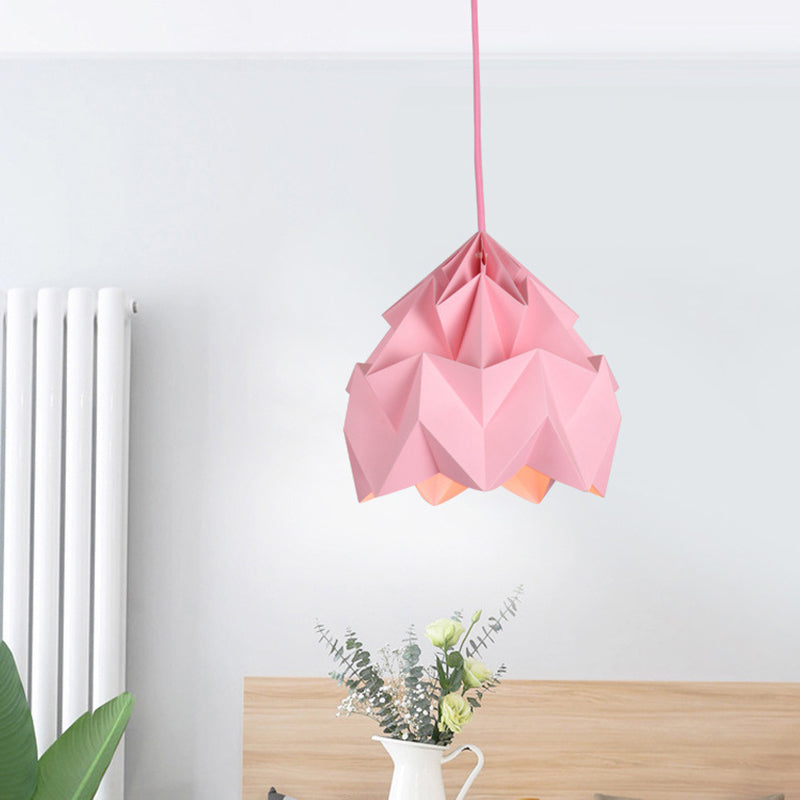 Origami Ceiling Pendant Light Macaron Paper 9.5"/15" Dia 1 Light Pink/White/Green Hanging Lamp Kit