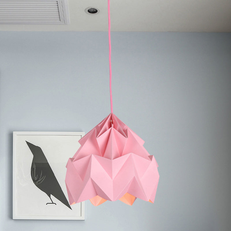 Origami Ceiling Pendant Light Macaron Paper 9.5"/15" Dia 1 Light Pink/White/Green Hanging Lamp Kit