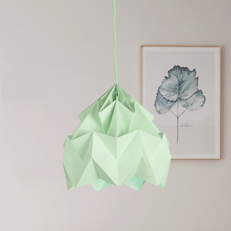 Origami Ceiling Pendant Light Macaron Paper 9.5"/15" Dia 1 Light Pink/White/Green Hanging Lamp Kit