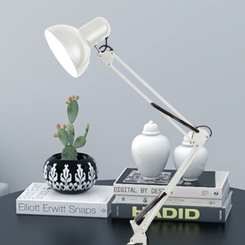 Modern Stylish 1 Bulb Desk Lamp with Metal Shade Black/White Adjustable Domed Reading Book Light for Bedroom