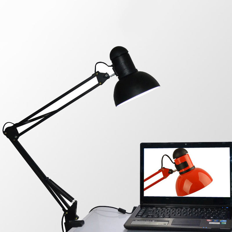 Adjustable Dome Shade Desk Lamp Simple Style Metallic 1 Light Black/Red Reading Book Light for Study Room
