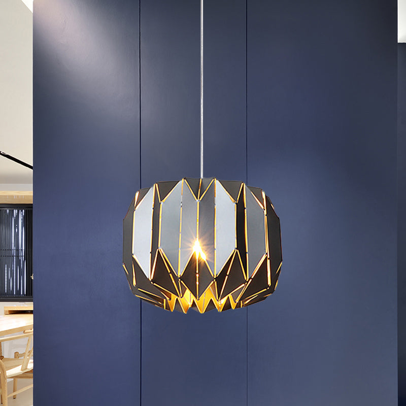 Pendre de plafond de 1 plafond contemporain avec ombre en métal argent / lampe suspendue à la citrouille noire