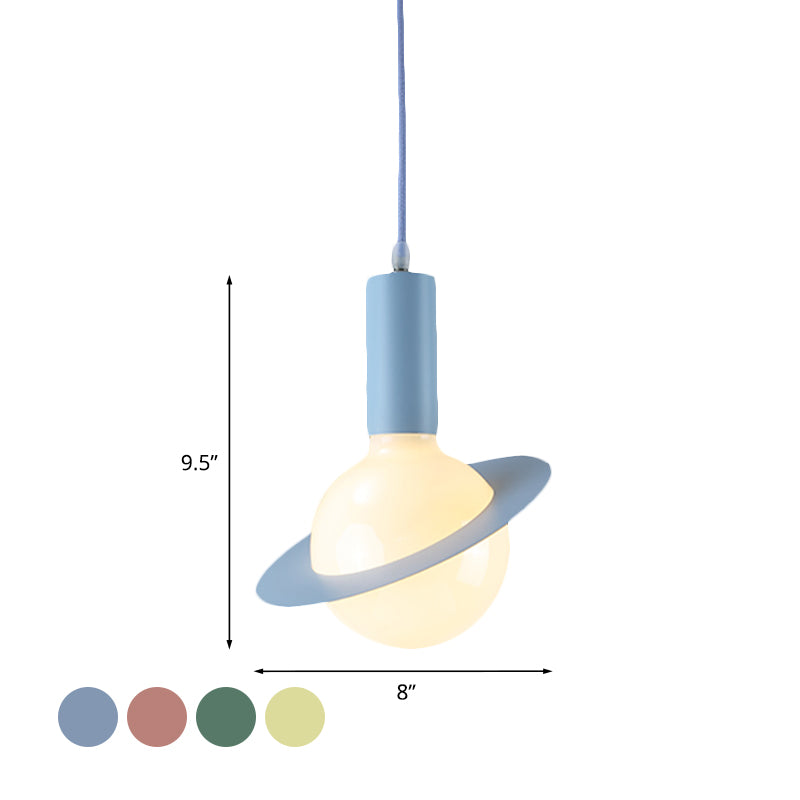 1 Light Dining Room Pendant Light avec balle en verre blanc ombre post-moderne rose / bleu / vert lampe suspendue