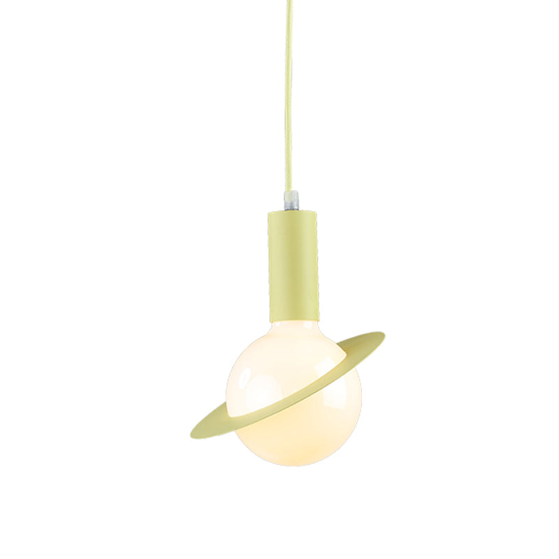 1 Light Dining Room Pendant Light avec balle en verre blanc ombre post-moderne rose / bleu / vert lampe suspendue