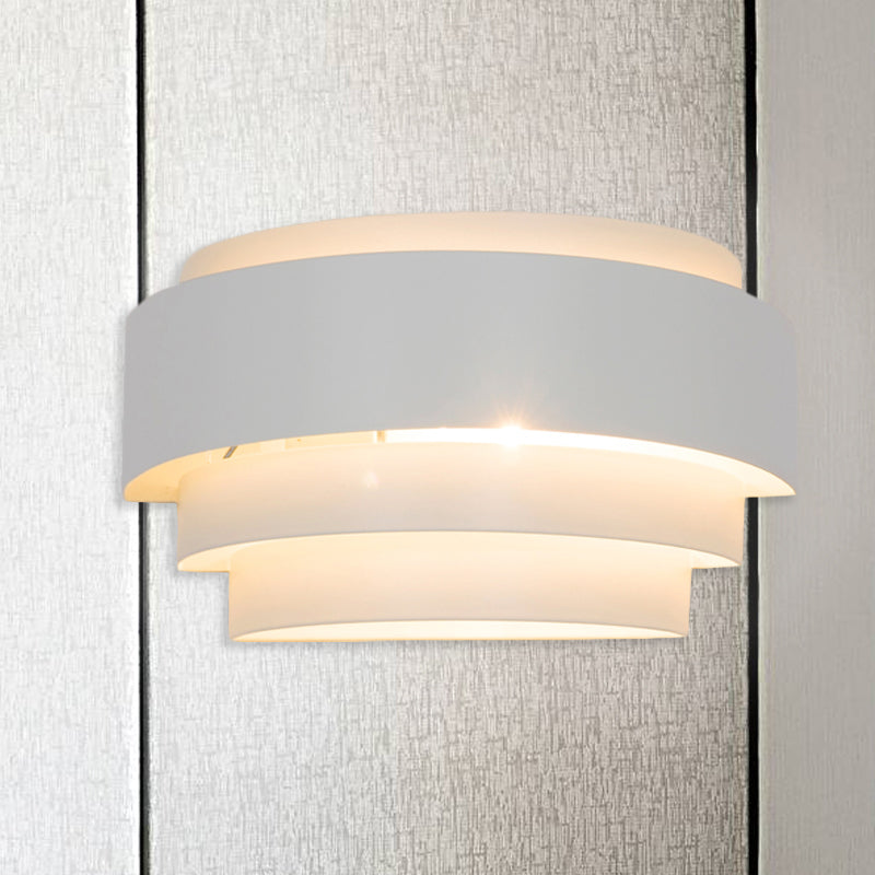 Tiered Wall Sconce Lamp Modern Metal 1 Bulb White Wall Mounted Light with Etched Pattern for Living Room