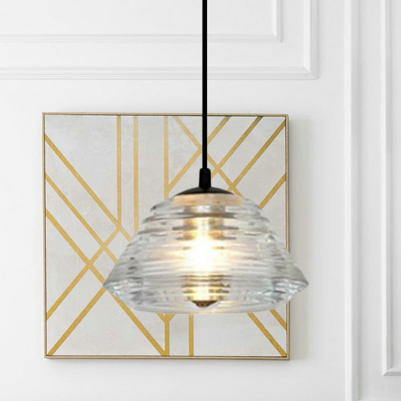 Cone/Dome/Flared Pendant Lighting Modernist Clear Ruffle Glass 1 Light Black Hanging Ceiling Lamp