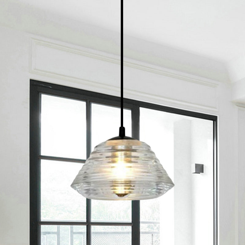 Cone/Dome/Flared Pendant Lighting Modernist Clear Ruffle Glass 1 Light Black Hanging Ceiling Lamp