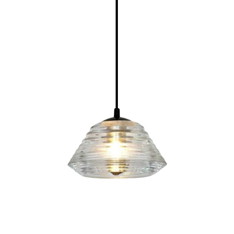 Cone/Dome/Flared Pendant Lighting Modernist Clear Ruffle Glass 1 Light Black Hanging Ceiling Lamp