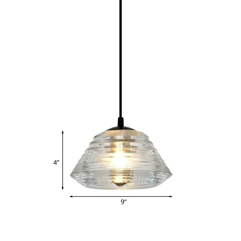 Cone/Dome/Flared Pendant Lighting Modernist Clear Ruffle Glass 1 Light Black Hanging Ceiling Lamp