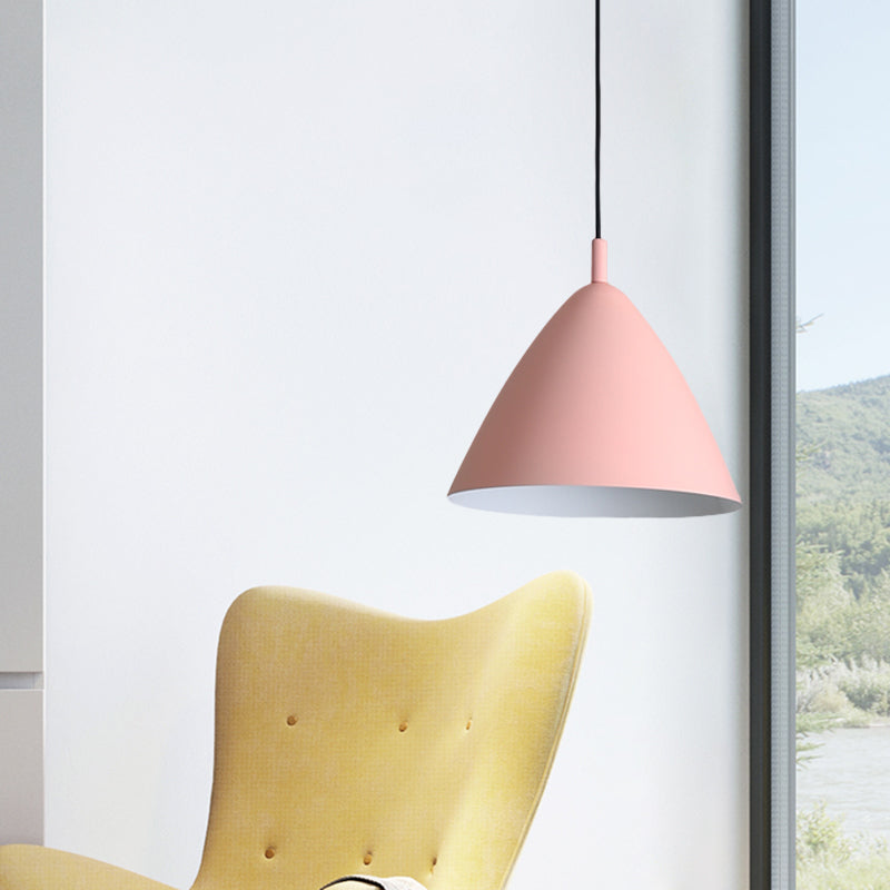 Tapered Ceiling Pendant Light Modernism Metal 10.5"/13"/16" Dia 1 Light Pink/Blue/Green Hanging Lamp Kit
