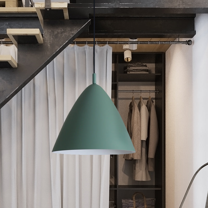 Tapered Ceiling Pendant Light Modernism Metal 10.5"/13"/16" Dia 1 Light Pink/Blue/Green Hanging Lamp Kit