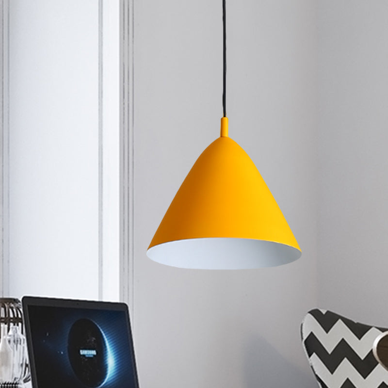 Tapered Ceiling Pendant Light Modernism Metal 10.5"/13"/16" Dia 1 Light Pink/Blue/Green Hanging Lamp Kit