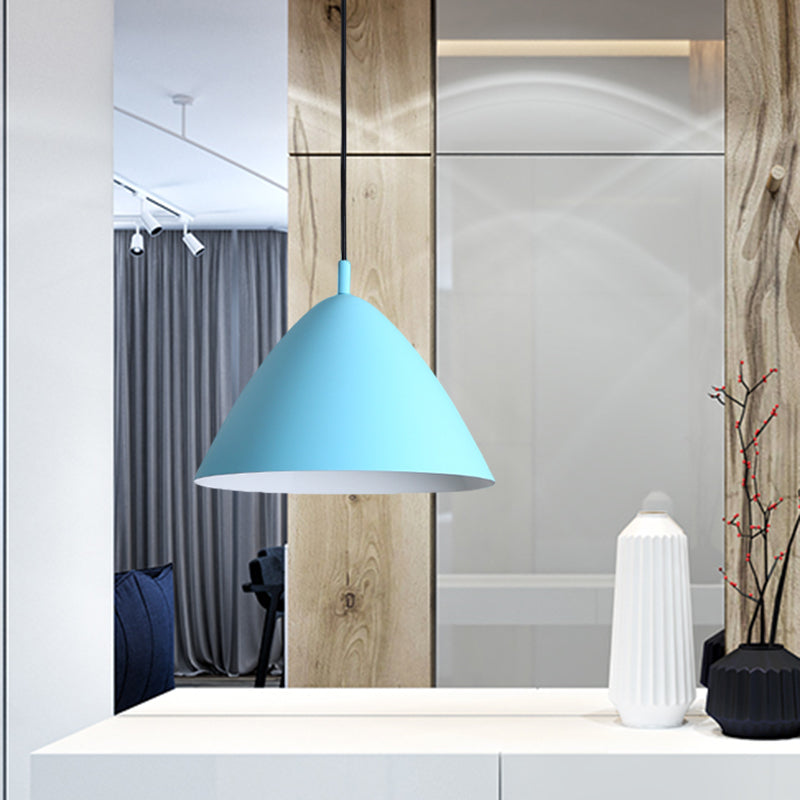 Tapered Ceiling Pendant Light Modernism Metal 10.5"/13"/16" Dia 1 Light Pink/Blue/Green Hanging Lamp Kit