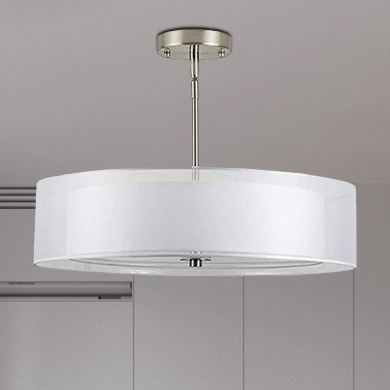 16"/19.5"/23.5" Dia Cylinder Suspension Pendant Contemporary Fabric White LED Hanging Pendant Lamp