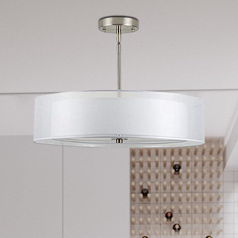 16"/19.5"/23.5" Dia Cylinder Suspension Pendant Contemporary Fabric White LED Hanging Pendant Lamp