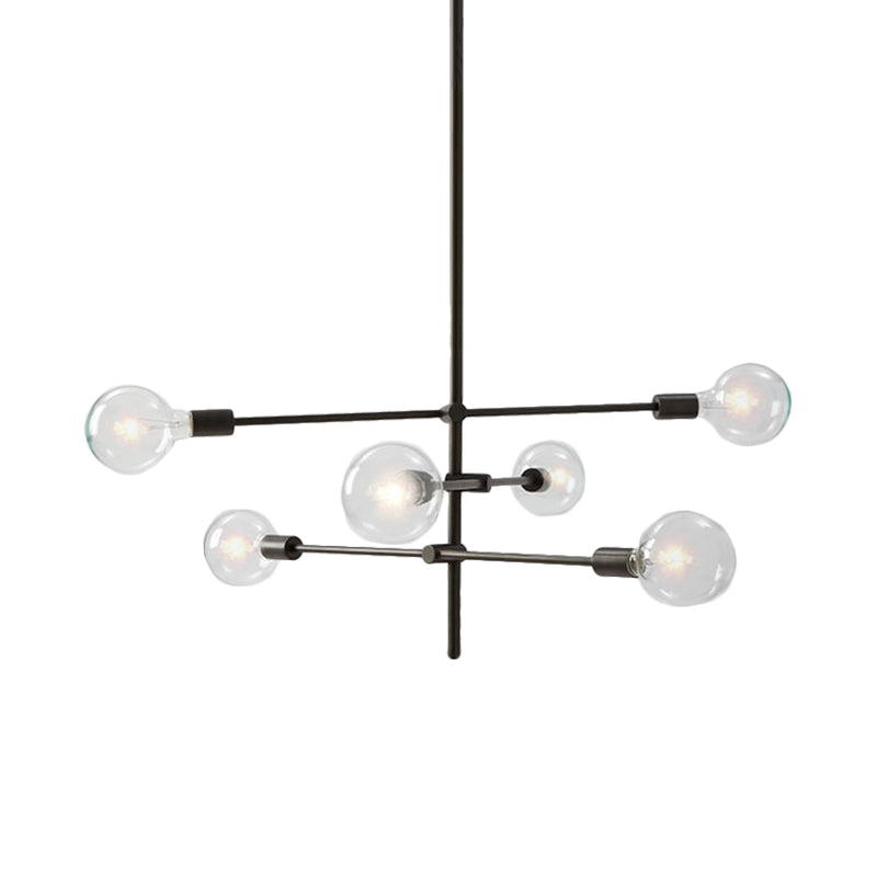 Contemporary Sputnik Chandelier Lighting Metallic 6 Lights Living Room Pendant Lamp with Exposed Bulb in Black/Gold